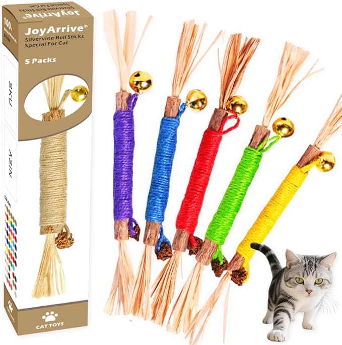 Natural Dried Matatabi Cat Chew Stick with Gall Fruit, Raffia Grass & Bell Cat Ball Toys, Handmade Silvervine Sticks Interactive Catnip Toy for Teething & Entertainment (Size M Color B)