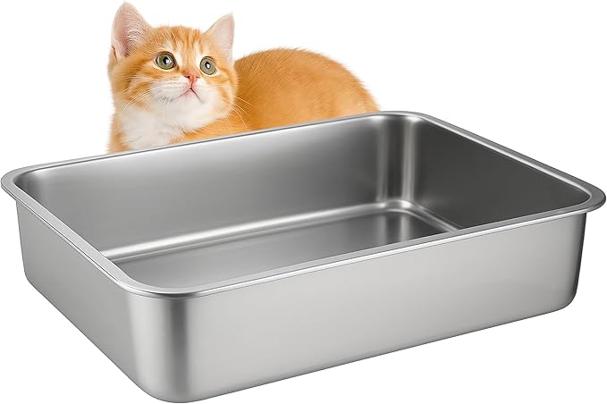 23.6" x 15.7" x 5.7" TIUUBT Stainless Steel Litter Box for Pan, Cat Litter Box, High Side for Big Cats, Anti-Leakage, Odor Control