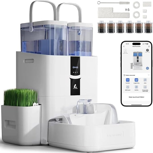 DailyFresh Cat Water Fountain 10L/338 oz Self Refilling, Pet Drinking Fountains for Dogs Indoor, Smart APP 5G WiFi Automatic Water Dispenser Oxygen-Rich, Wastewater Separation, BPA-Free