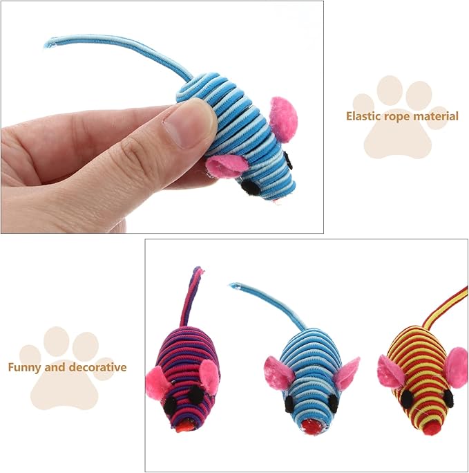 Scicalife Elastic Rope Mouse Toys, Mouse Cat Playing Props, Cat Teaser Interactive Toy Colorful Mouse Toys(Random Color 12pcs)