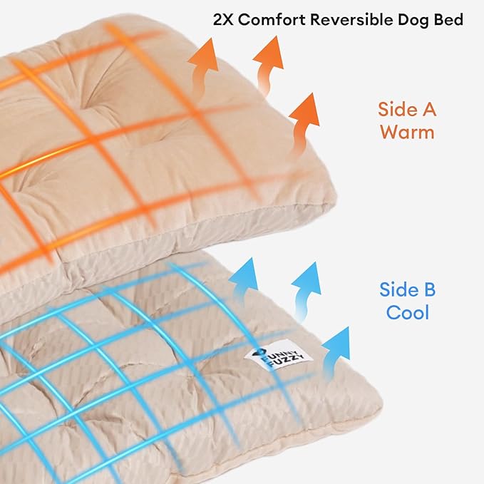 FUNNY FUZZY 2 in 1 Dog Bed Crate Pad Mat, Washable Reversible Pet Floor Mats,Fluffy Kennel Pad for Small Large Sized Dog,Indoor Cats,Sleeping Mattress, 23.6" × 17.9", Beige