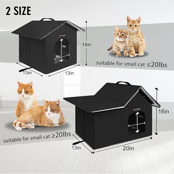 Rest-Eazzzy Cat House for Indoor and Outdoor in Summer,Feral Cat House Insulated with Mat,Clip and portable handle,Weatherproof and easy Installation,Bed for Kitten and Puppie,Never Blow Away(Black,M)
