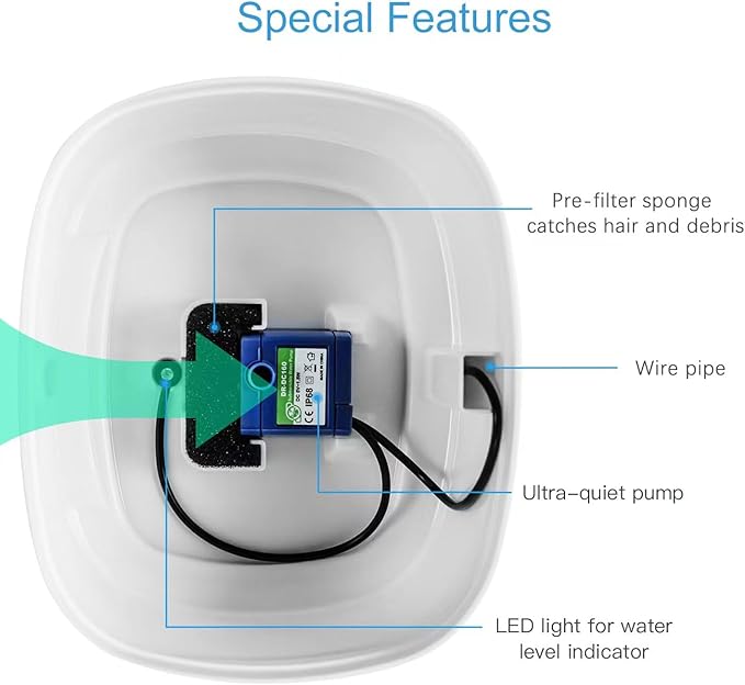 Wonder Creature Cat Water Fountain Filter, 8 Replacement Filters & 4 Replacement Pre-Filter Sponges Pack for 2.5L Cubic Pet Fountain Stainless Steel Top, Elliptical Automatic Cat Water Dispenser