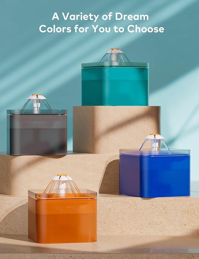 Cat Water Fountain for Cats Indoor: 67oz/2L Cat Fountain - Quiet Pet Water Fountain - Cyan Cat Fountains for Drinking Easy to Clean - for Cats&Pets& Small Animals - Including 4 Filters + 2 Sponges