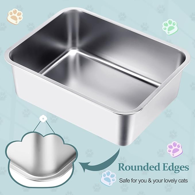 Gerrii 3 Packs Extra Large Stainless Steel Litter Box for Cat with High Sides, Non Stick Smooth Surface, Easy to Clean for Cat Bunny(23.6 x 15.7 x 7.9'')