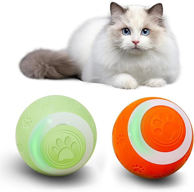 SEALON Electric Interactive Cat Toy Ball(2 Pack) Indoor Cat Play Ball, Suitable for Cats Over 6 Months for Exercise, Weight Loss, and Fun