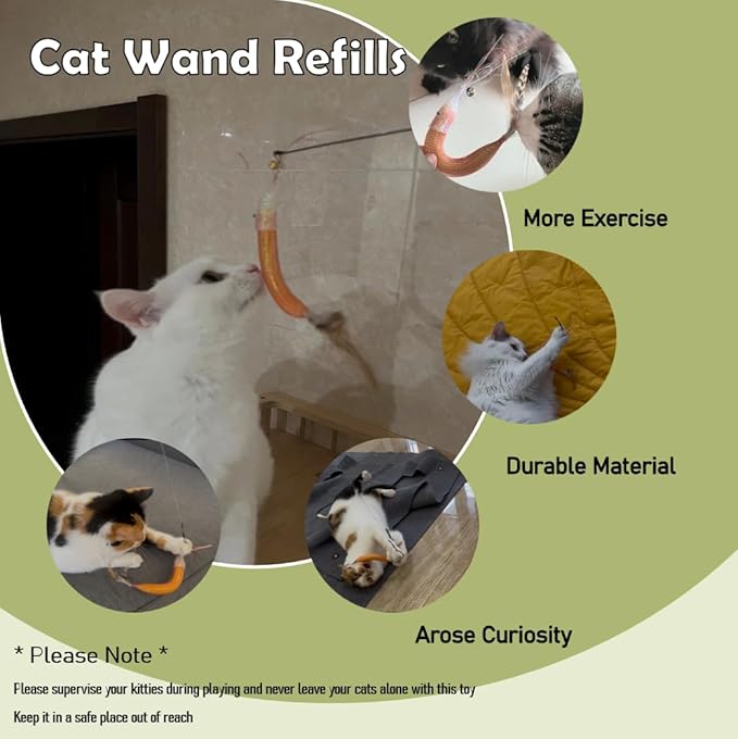 Cat Insect Feather Toys Replacement - 2 Pcs Handmade Natural Shrimps - Cat Toy Wand Refills - Interactive Kitten Teaser Wand Attachments - Kitty Toys for Indoor Cats Play