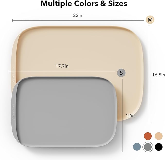 PETLIBRO Dog Food Mat, Safety Silicone Cat Food Mat for Feeder & Fountain, Waterproof Dog Bowl Mat, Raised Edge Spill Protection Floor, Cove Feeding Mat for AF005, AF103 Single Tray, 17.7"x12"