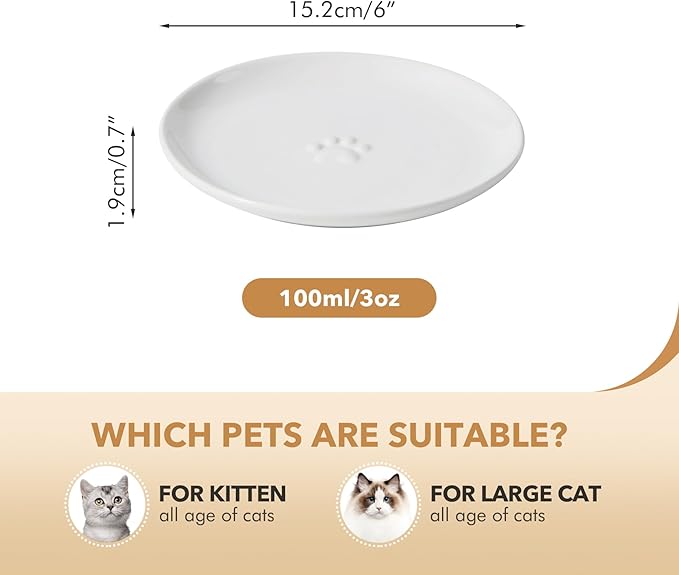 6.1'' Ceramic Wide Cat Dishes, Set of 3 Ceramic Cat Bowls, 3 Colors Indoor Kitten Feeding Wet & Dry Shallow Food Dish Anti Whisker Fatigue(3 Pcs)