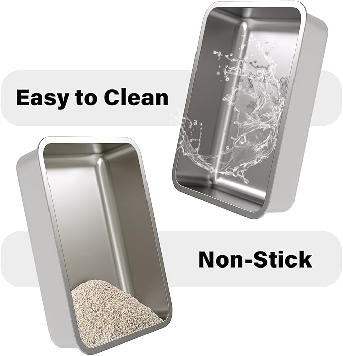 Stainless Steel Litter Box - 17.7" L x 13.77" W x 4" H Metal Cat Litter Box, Non Stick, No Smell, Easy Entry,Easy to Clean,Metal Litterbox for Kitten,Elderly Cats,Bunny