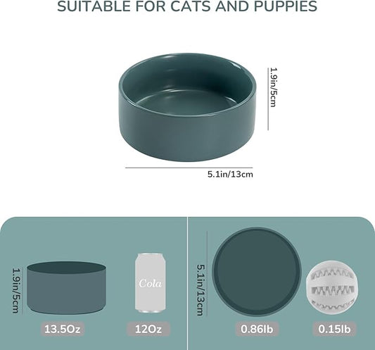 SPUNKYJUNKY 13.5OZ Ceramic Dog and Cat Bowl, Modern Cute Weighted Food Water Bowl for Replacement Light Green (1 Pack)