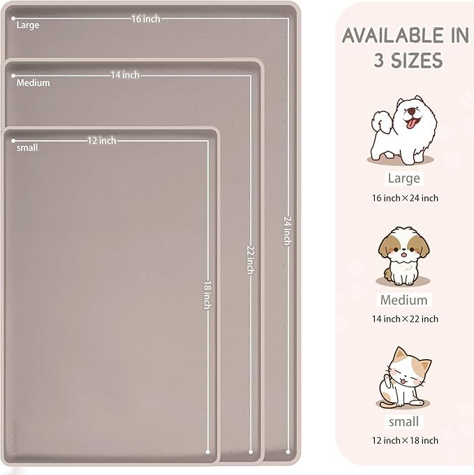 MateeyLife Silicone Cat & Dog Food Mat for Floors Waterproof, Anti-Slip Dog Bowl Mats for Food and Water, Pet Feeding Mats with Lip to Prevent Spills, Pet Placemat for Messy Drinkers to Protect Floors