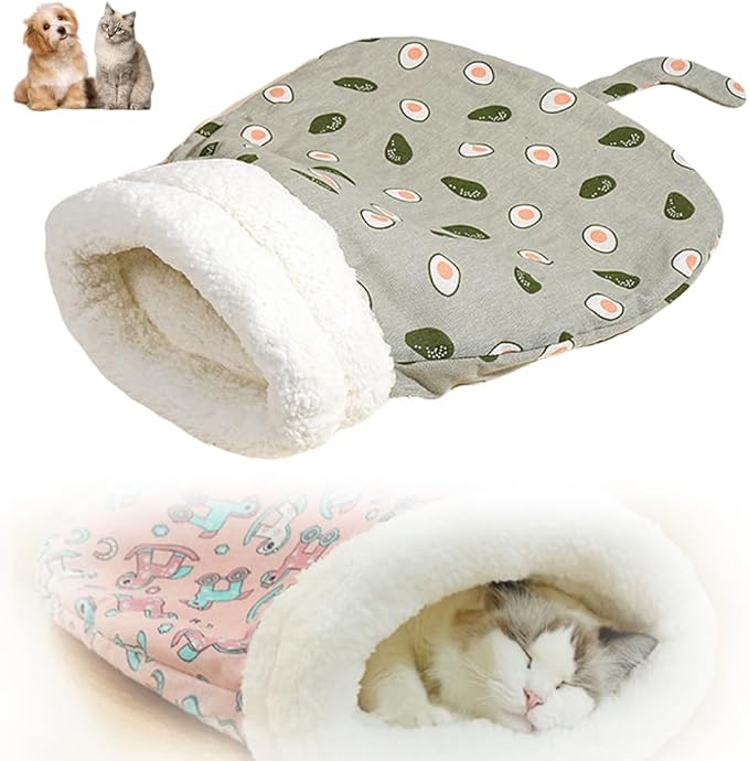 Cozy Pet Nest for Cats and Dogs, Cozy Pet Nest, Soft Cat Dog Sleeping Bag, Warm Feline Bed, Portable Pets Nests, Soft Plush Winter Cat Cave Bed,Cat Dog Sleeping Bag for Indoor (Avocado, 14 * 18inch)