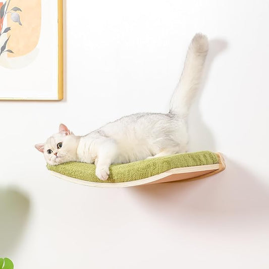 Curved Cat Shelves and Perches, Floating Cat Wall Bed with Comfortable Cushion