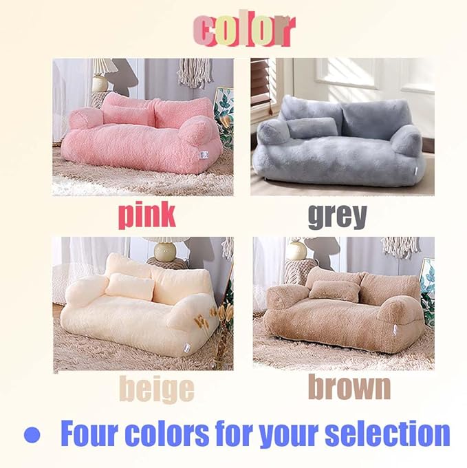 Plush Pet Sofa, Cat Couch Bed for Small Animal Multiple Color Options with Removable and Machine Washable for Indoor (Brown, Large)