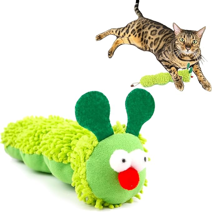 Big Green Caterpillar Cat Toys, Catnip Toy with Crinkle Gall Fruit for Interactive Cat, 2Pcs