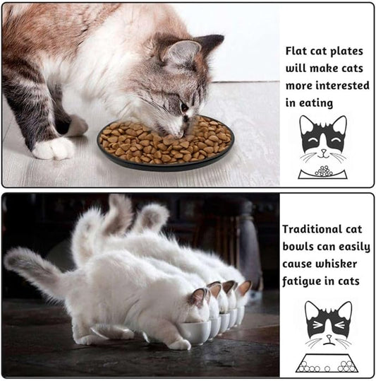 Fhiny 3PCS Ceramic Shallow Cat Dish, 6 Inch Whisker Fatigue Free Cat Feeder Bowls Food Saucer Single Pet Plate Great for Kitten Kitty Flat Faced Short Legged Cat Dishwasher Safe
