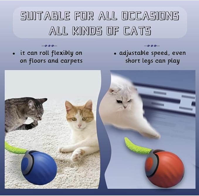 Speedy Tail 2.0 Cat Toy,Interactive Cat Ball,CatToys for Indoor Cats,Chewie Viral CatBall,Adjustable Sports Rolling Toy,Electric RollingBall Christmas Birthday Gift for Pets.(Orange)