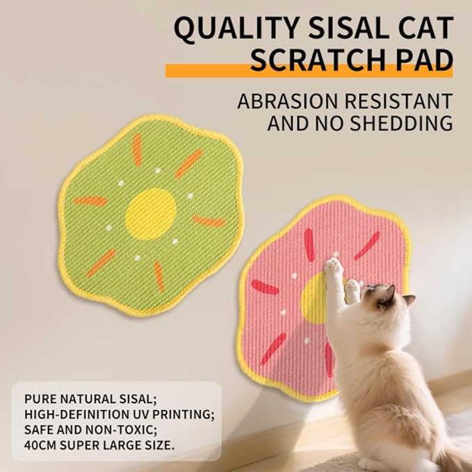 Sisal Cat Scratching Mat – Anti Scratch Furniture Protector for Walls, Couches, Cabinets, Doors & Carpet, 15.7x15.7 Inch, Shedding-Resistant Cat Scratcher with Hook and Loop Fastener (Pink)