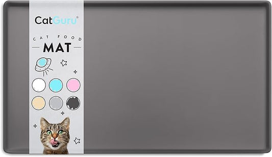 CatGuru Cat Food Mat, Small & Large Feeding Mats, 100% Waterproof Silicone Pet Placemat, Non-Slip Cat Food and Water Bowl or Water Fountain (Small, Carbon)