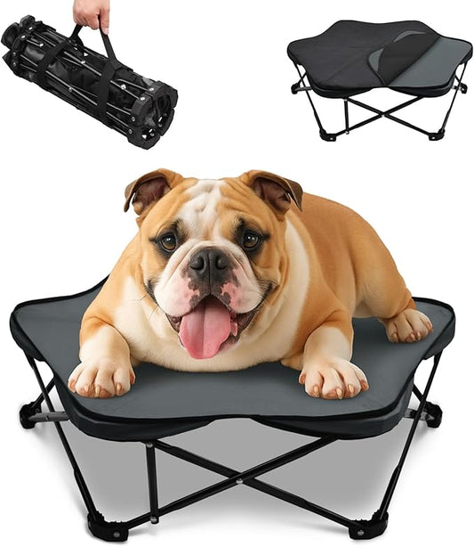 Pozico Small Elevated Dog Bed – 26" Foldable Pet Cot with Carry Handle, Raised Dog Bed with Sturdy Frame & Plush Cushion, Portable & Durable for Small Breeds, Indoor/Outdoor Camping & Travel
