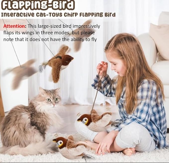 Flapping Bird Cat Toy, Cat Toys for Bored Indoor Adult Cats (No Flying) - Interactive Automatic Cat Toy with Chirping & Flapping Wings, Catnip Toy for Cats, Juguetes para Gatos