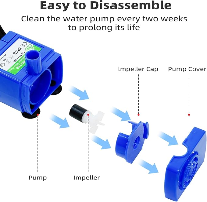 Cat Water Fountain Pump, IP68 DR-DC 160 Submersible Water Pump for Stainless Steel, Ceramic Cat Water Fountain, Cat Water Fountain Flower, Ultra Quiet Pet Fountain Pump (No Led & with Brush)