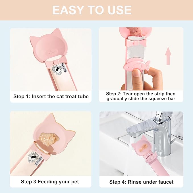 PETPAWLOVELY-1PCS Cat Treat Spoon Squeeze,Cat Strip Feeder spoon,Multi-Function Dispenser spoon,Easy Feeding Spoon for Licky Treats,Pet Food Spoon for Wet Food(Pink)