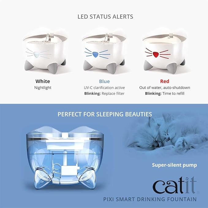 Catit PIXI Smart Water Fountain – Automatic Cat Drinking Fountain with UV-C Clarifier Light and App Support,White