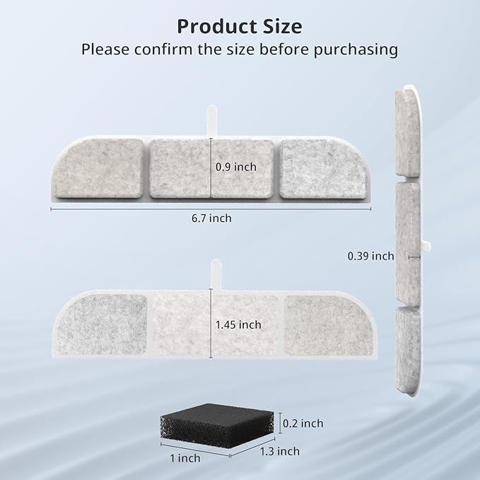 Cat Triple Filtration Fountain Filter Replacement - 6 Packs (6 Filters & 6 Sponges) for 84oz/2.5L Wireless Pet Water Fountain