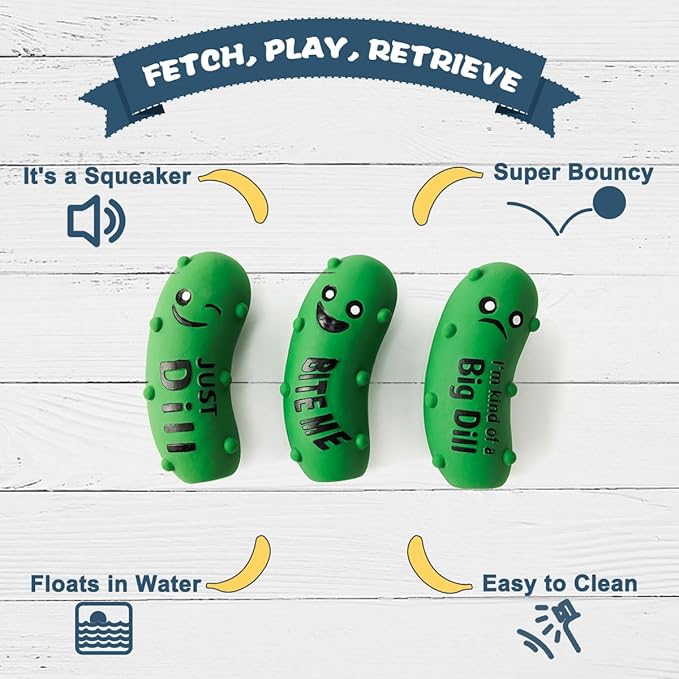 3 Pack Squeaky Dog Toys for Medium Dogs, Soft Latex Squeaky Dog Ball, Cute Funny Squeak Crunchy Pickle Pet Toys
