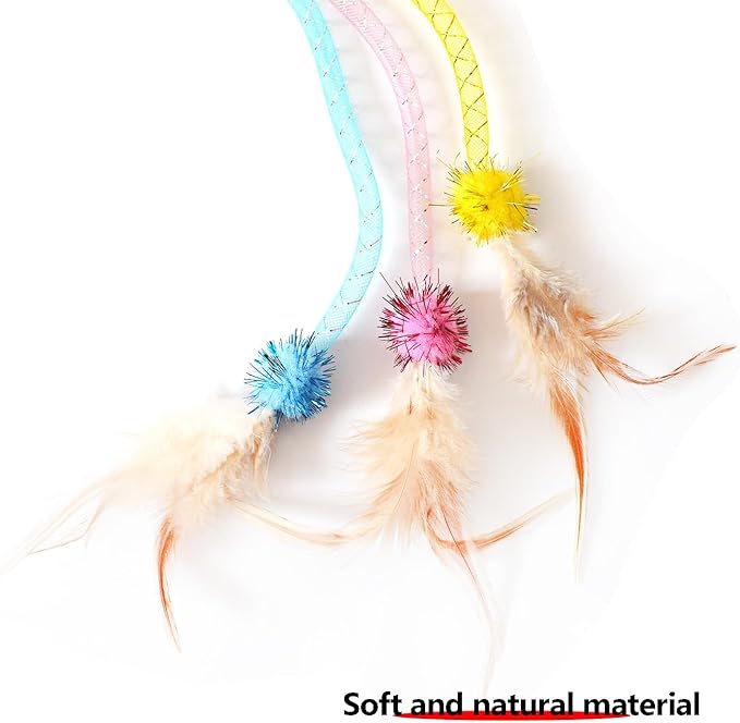IUHKBH Cat Wands, 3 Colors Mesh Tube Teaser Toys Cute Kitten Wand Interactive Kitty Toy Safe Cat Stuff for All Breed Sizes