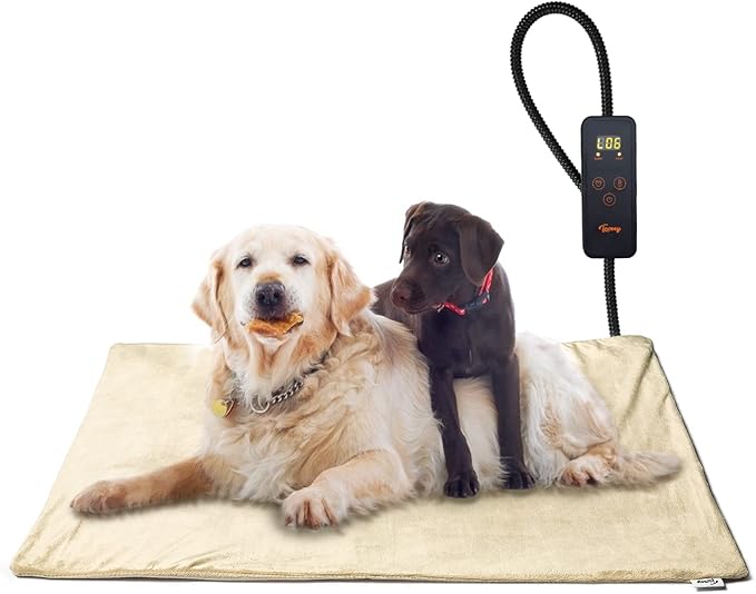 Toozey Large Pet Heating Pad, 6 Adjustable Temperature Heated Dog Bed with Timer, Waterproof Electric Heated Mat for Dogs and Cats, Chew Resistant Cord, Safe Indoor Use, 35x24in