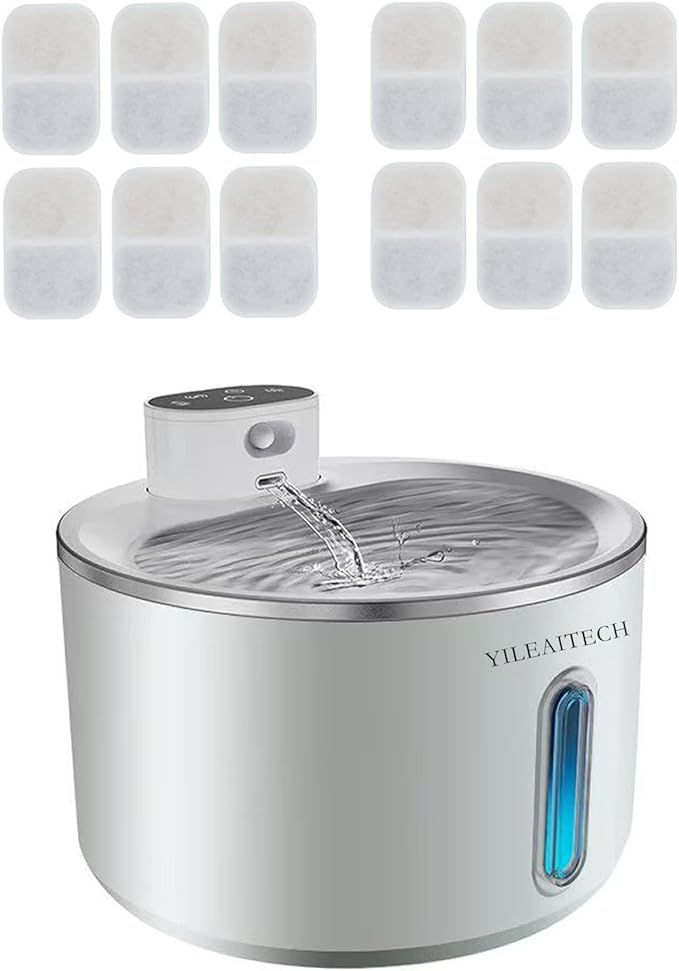 Wireless Cat Water Fountain Stainless Steel, 135oz/4L Cat Fountain, Battery Operated, Cordless Pet Water Fountain for Cats & Dogs with Motion Sensor, Ultra Quiet Pump, 12 Filters (White, 4L)