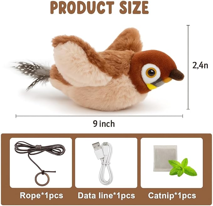 Flapping Bird Cat Toy, Cat Toys for Bored Indoor Adult Cats (No Flying) - Interactive Automatic Cat Toy with Chirping & Flapping Wings, Catnip Toy for Cats, Juguetes para Gatos
