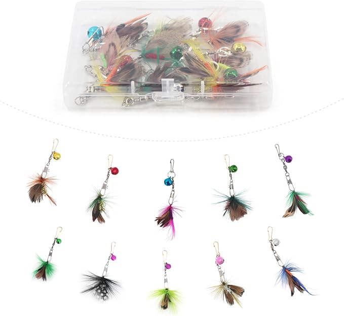 SONGWAY Mini Cat Wand Toy Replacement - 10 Pieces Insect Worm Cat Toys Attachments, Cat Feather Toy Refills