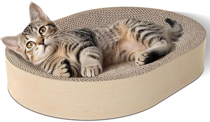 ComSaf Cat Scratching Board - Cat Scratcher Bed for Indoor Cats, Corrugated Cardboard Cat Scratch Pad, Durable Oval Cat Scratcher Bed Bowl for Kitten, Furniture Protector