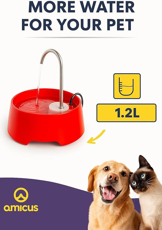 Aqua MINI Portable Pet Water Fountain - Automatic Drinking Bowl for Cats and Dogs - Stainless Steel Faucet - Replaceable Filters - Easy Cleaning - Ideal for Multiple Pets - 1.2L/42 fl oz - Pink