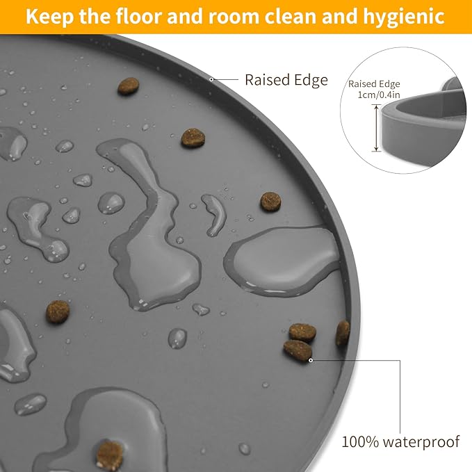 KPWACD Pet Placemat for Dog and Cat, Waterproof Silicone Dogs Feeding Bowl Mat Prevent Food and Water Overflow, High-Lips Puppy Dish Mats Suitable for Small Medium Big Pets, Grey, 24" * 16"