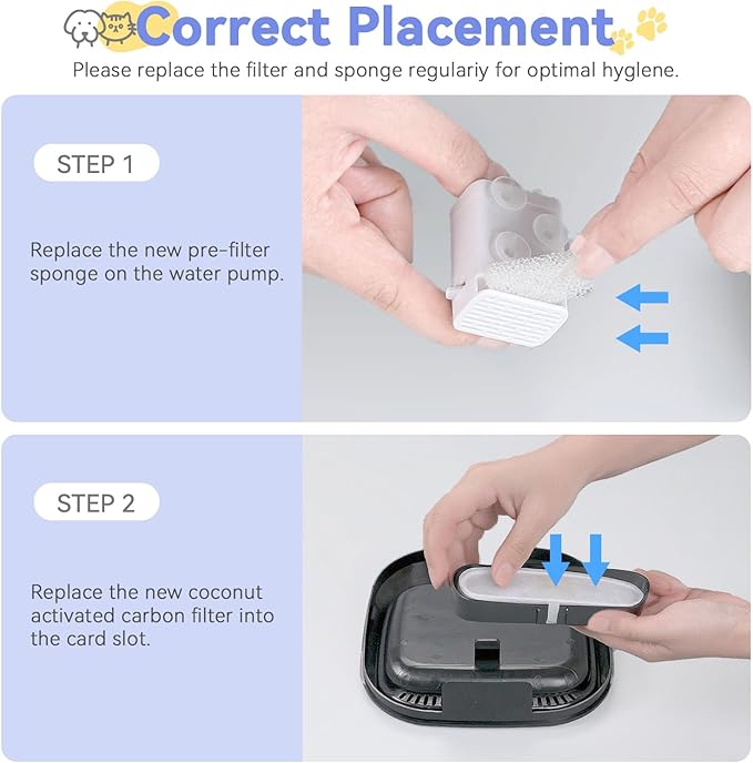 24 Pack Cat Water Fountain Filters for OPOWO 108oz / 3.2L Wireless Cat Fountain, Replacement Filters for FT999 Pet Water Fountain, 12 PCS Pump Sponges + 12 PCS Filter