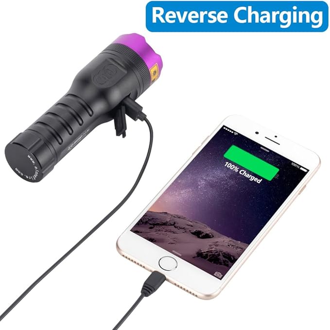 ALONEFIRE SV71 365nm UV Flashlight Strong 15W USB C Rechargeable Black Light Money Detector for Resin Curing, Pet Urine, Scorpion, Fishing, Mineral, Rocks, Glue with UV Protective Glasses, Battery