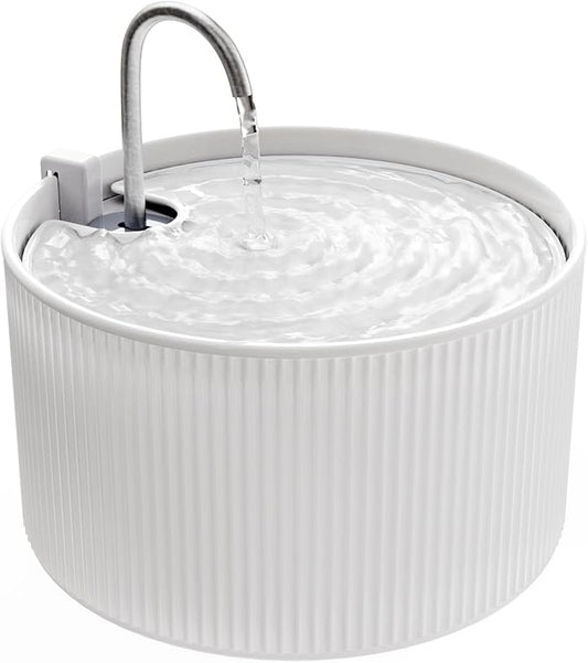 Ceramic Cat Water Fountain, 2.2L/74oz Pet Fountain, Upgraded Units 2.0 Automatic Ceramic Water Fountain for Cats and Dogs, Indoor with Ultra-Quiet Pump and Replacement Filter & Sponge (White)