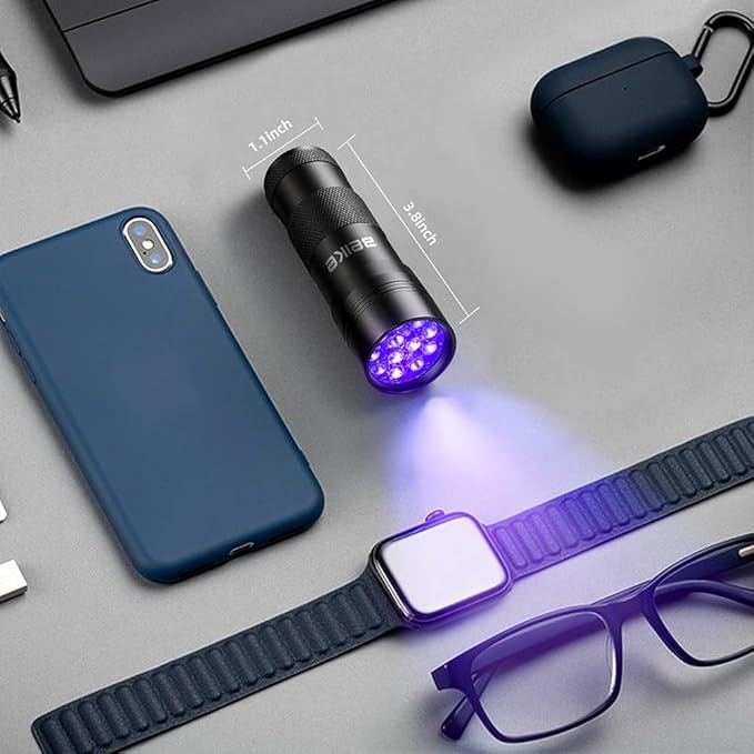 BEIKE UV Blacklight Flashlights, 12 LED 395nm Ultraviolet Blacklight (2 PCS) – Mini Portable UV Detector for Dog Urine, Pet Urine Detector Light for Stains, Bed Bugs, Resin Curing，Scorpions Finder