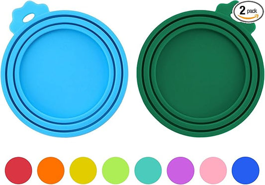 2 Pack Pet Food Cans Lids, Silicone Food Can Covers for Dog and Cat, BPA Free/Food Safe/Universal, One Fit Most Standard Size Food Can Top Blue/Dark Green, CWGTG01