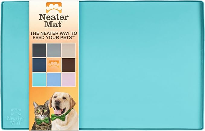 Neater Pet Brands Neater Mat Pet Mats for Food and Water, Cat & Dog Bowl Mat Waterproof Silicone, Feeding Tray, Dog Food Mats for Floors, Placemat w/Raised Edge for Under Bowls, 16” x 10”, Aquamarine