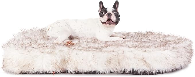 Laifug Luxury Faux Fur Dog Bed, 5-inch Thick Grade Ultra Soft Orthopedic Memory Foam Dog Bed with Faux Fur Cover, Plush Pup Rug with Removable Cover, Waterproof Liner（White）