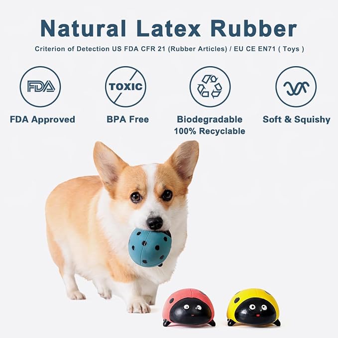 3 Pack Squeaky Dog Toys for Medium Dogs, Soft Latex Squeaky Dog Ball, Cute Funny Squeak Ladybug Pet Toys