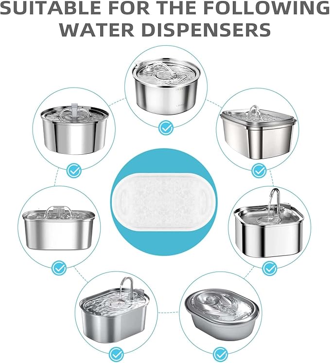 Cat Water Fountain Filter Compatible with Stainless Steel Dispenser, Efficient Filtration with Coconut Shell Activated Carbon and Fresh Water (12 Filters+12 Sponges)