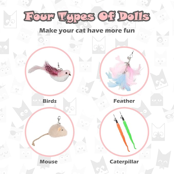 Cat Feather Toys, Interactive Cat Toy for Indoor Cats,Cat Wand Toys with 2 Suction Cup and 3 Wands, 3 in 1 Cat Toys for Bored Cats, Kitten Toy with Balls and Birds