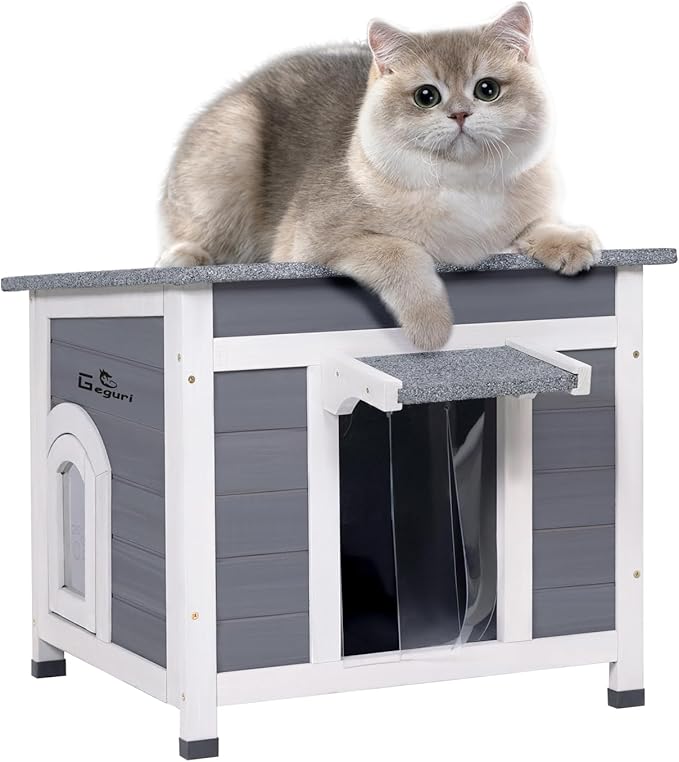 GEGURI Outdoor Cat House, Weatherproof Feral Cat Shelter for Winter